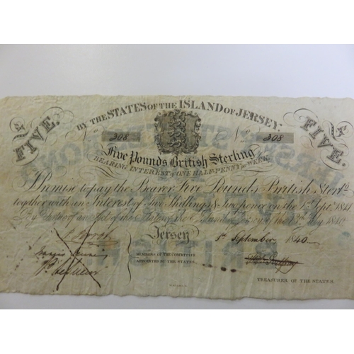 123 - 1840 States of The Island of Jersey £5 note