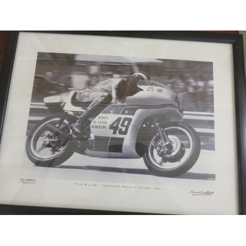 33 - Two Framed Photographs, Peter Williams Daytona 1974 and Ballachulish Ferry 1930