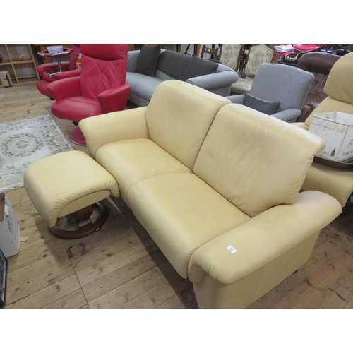 353 - Mustard Leather Stressless Armchair and Footstool and Matching Two Seat Couch