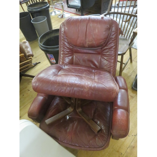 359 - Burgundy Leather Stressless Chair and Footstool