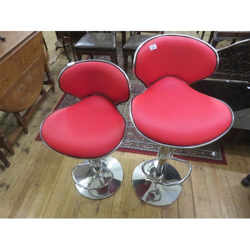 362 - Pair of Red Leather Breakfast Bar Swivel Stools