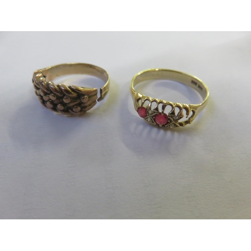 73 - 18ct. Gold, Ruby and Diamond Chip Ring, one ruby missing together with a 9ct. Gold Dress Ring, 9ct. ... 