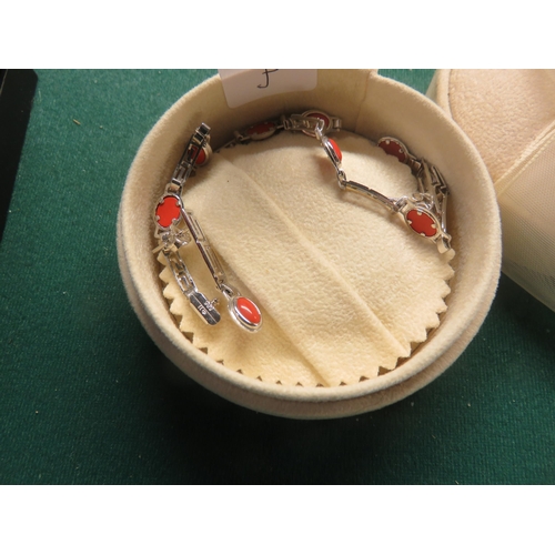 83 - 14ct White Gold and Coral Bracelet and Matching Earrings