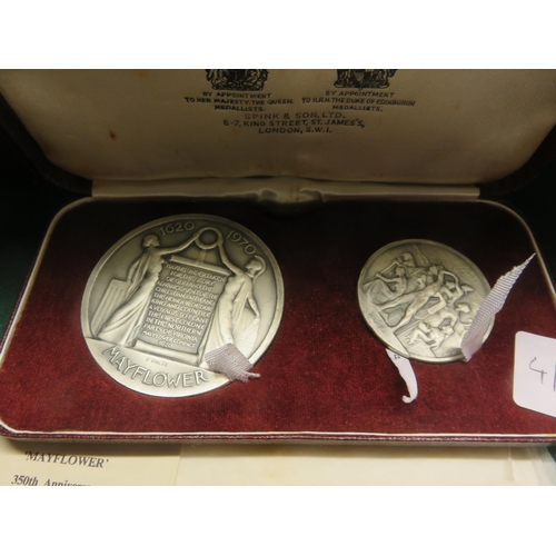 84 - Cased Sterling Silver 350th Anniversary of the Mayflower, Two Medallion Set - 4 Troy Oz