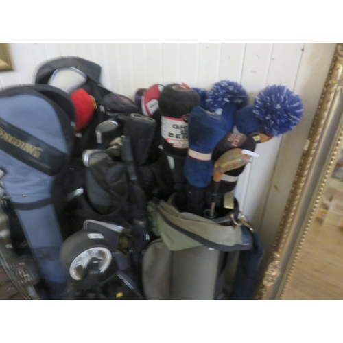 396 - Three Golf Bags, Clubs, Power Caddy and Others