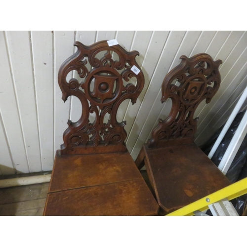 383 - Pair of Carved Oak Solid Seat all Chairs