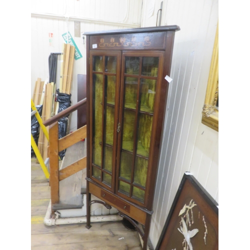 391 - Edwardian Inlaid Mahogany and Glazed Corner Cabinet