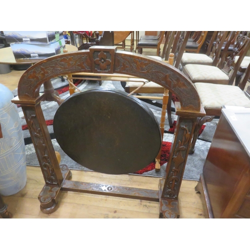 400 - Large Carved Wooden Gong with Beater