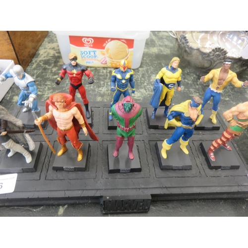 206 - Ten Marvel Superhero Lead Figures and display stand