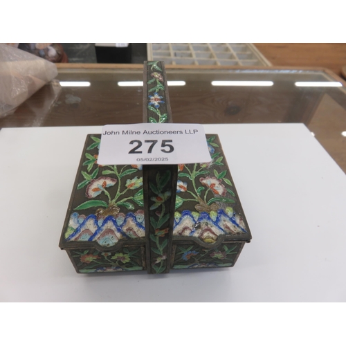 275 - Oriental white metal and enamel spice box with handle