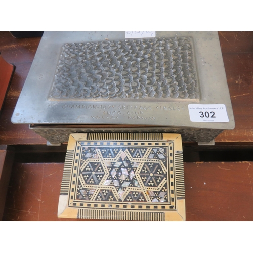 302 - Modernist Norwegian Pewter Box and an Inlaid Box