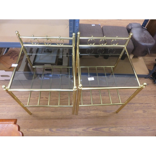 380 - Pair of Brass and Glass Bedside Units