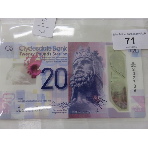 71 - Group of five Clydesdale Bank £20 notes, 11th July 2019