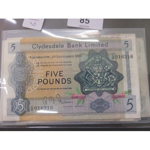 85 - Group of seven Clydesdale Bank £5 notes, 1963-1969