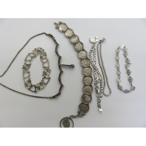 94 - Lot of Silver Bracelets and a Deco Silver Paste Articulated Necklace