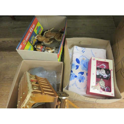 340 - Five Boxes: Ice Skates, Dinner Ware, Linen etc.,