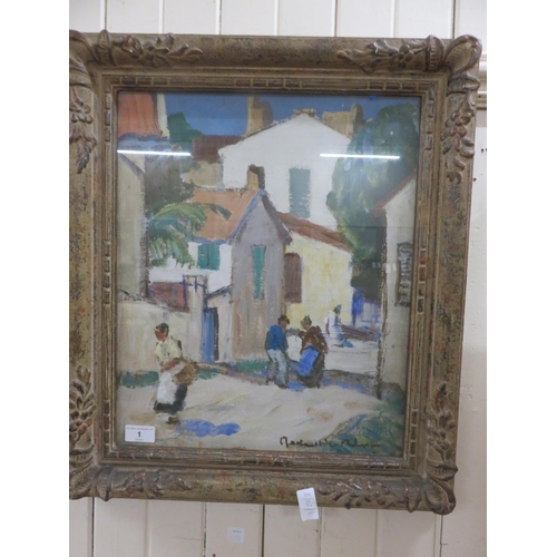 1 - Framed Oil Painting - A Street in St Tropez - John MacLauchlan Milne - 44cm x 37cm