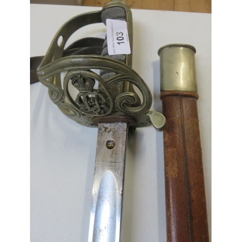 103 - British Officers Dress Sword with Leather Scabbard