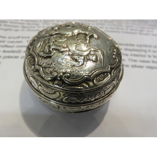 110 - Georgian Silver Repousse Snuffbox with Scots Battle Scene  - alleged Jacobite Connections as detaile... 