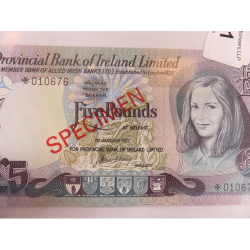 151 - Provincial Bank of Ireland Specimen £5 note, 1st January 1977