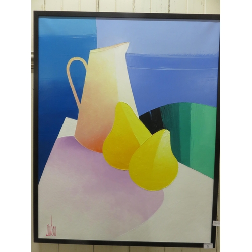 5 - Framed Oil Painting - Still Life, Pears and Jug - Stephane Bulan - 91cm x 70cm