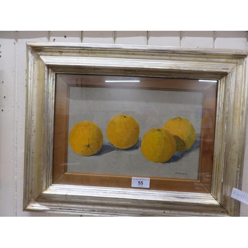 55 - Framed Oil Painting - Four Oranges - Francesco Colacicchi - 19cm x 29cm