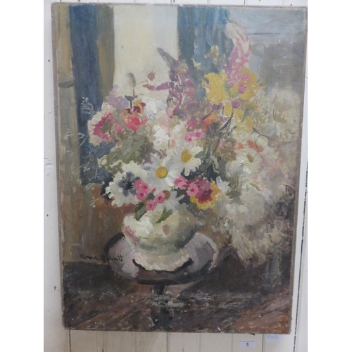 6 - Unframed Oil Painting - Still Life, Vase of Flowers - Anne Redpath - 70cm x 51cm