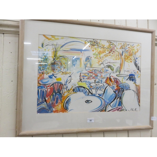 60 - Framed Watercolour - A Continental Cafe Scene - Gillian Kelly - 40cm x 58cm