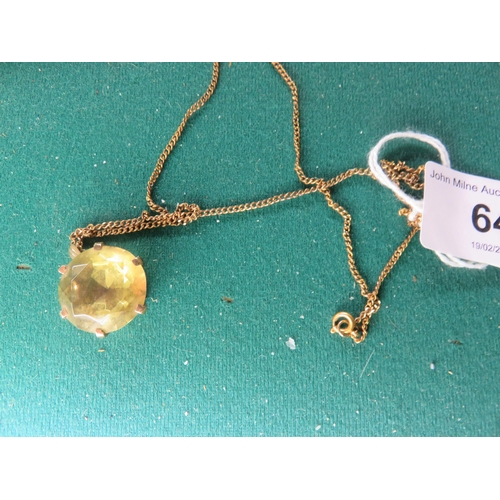 64 - 9ct. Gold and Citrine Pendant on 9ct Chain