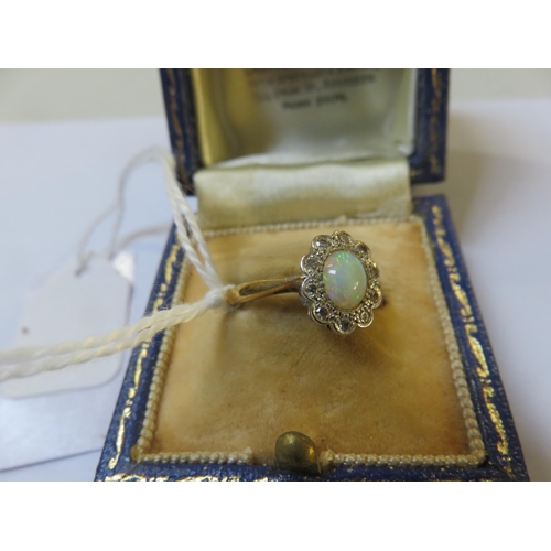 90 - 18ct Gold, Opal and Diamond Cluster Ring