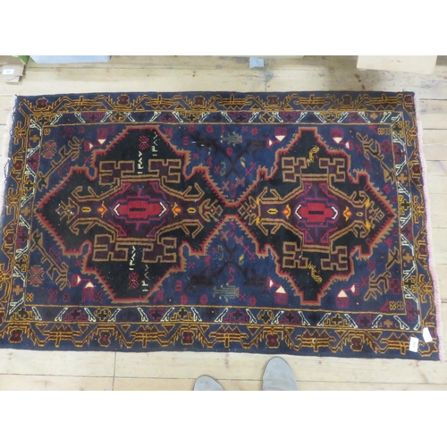 316 - Small Blue and Red Rug, 55 cm x 34 cm