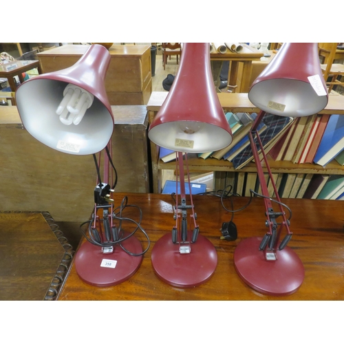 358 - Three Burgundy Terry Anglepoise Lamps