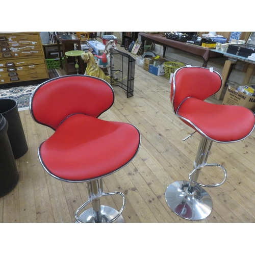 380 - Pair of Modern Red Adjustable Bar Stools