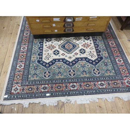 382 - Large Fringed Rug on Blue and Cream Ground, 90cm x 67cm