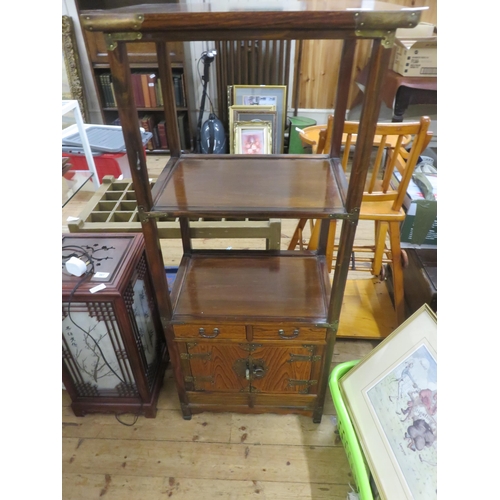 386 - Oriental Hardwood and Brass Bound Shelf and Undercabinet