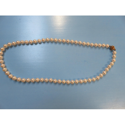 79C - Boxed String of Cultured Pearls on 14ct Gold Clasp