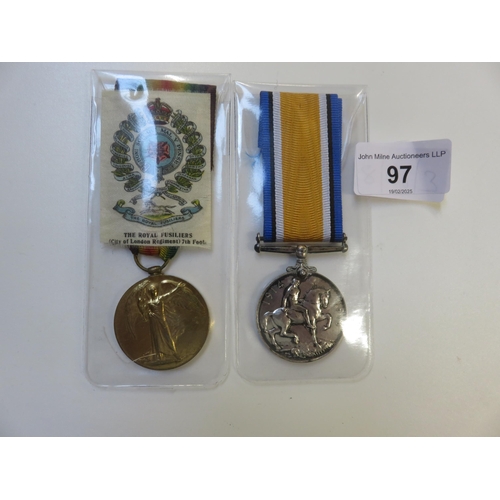 97 - Two world War I Medals - British War Medal to Deckhand B. West, R.N.R. and a Victory Medal to Pte. W... 