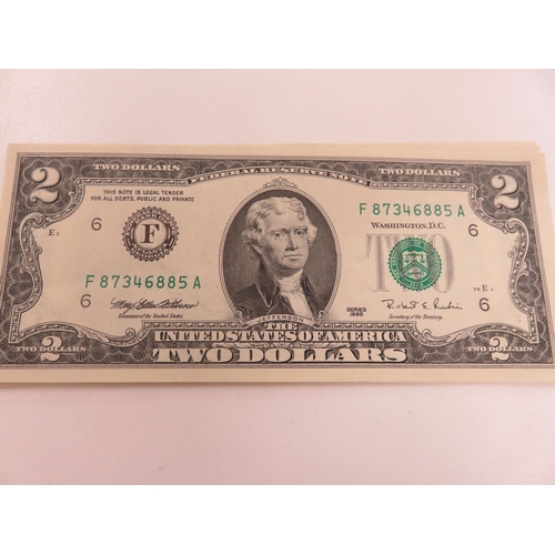 119 - Five Consecutive US 2 Dollar Bills, F87346884A-6888A