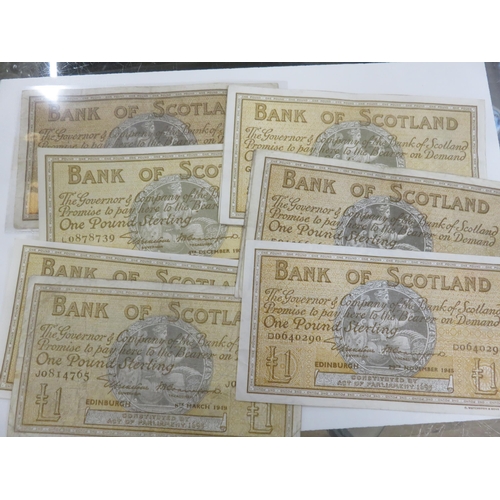 128 - Group of ten Bank of Scotland £1 notes, various dates 1945-1950