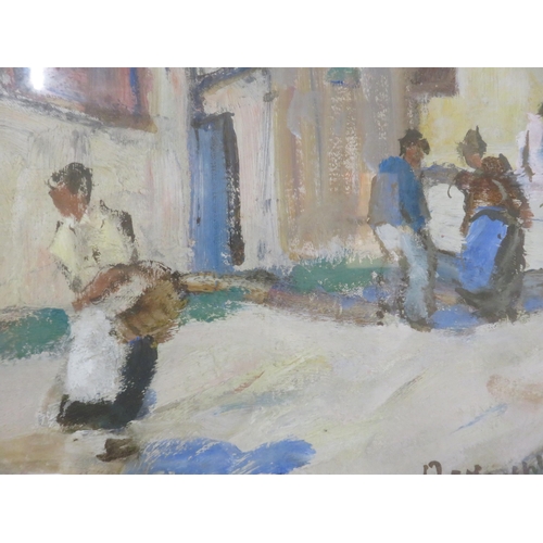 1 - Framed Oil Painting - A Street in St Tropez - John MacLauchlan Milne - 44cm x 37cm