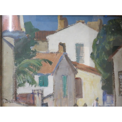 1 - Framed Oil Painting - A Street in St Tropez - John MacLauchlan Milne - 44cm x 37cm