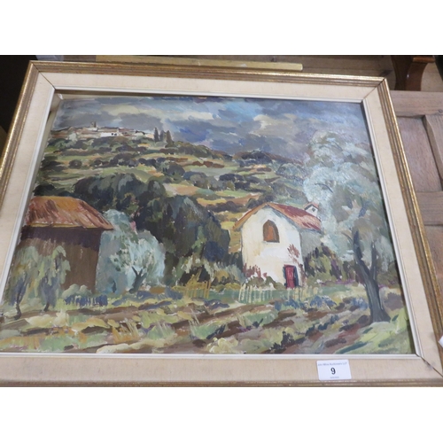 9 - Framed Oil Painting - a Continental Landscape Scene - Artist Unknown - 39cm x 50 cm