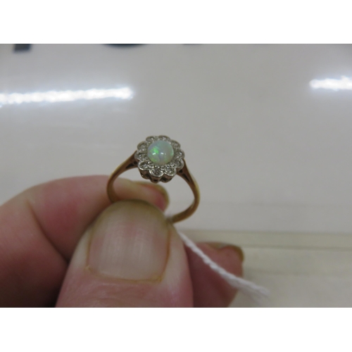 90 - 18ct Gold, Opal and Diamond Cluster Ring