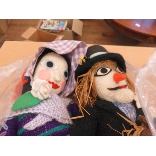 369 - Bag containing Knitted Wurzel Gummidge, Aunt Sally, Bertie Basset and Noddy