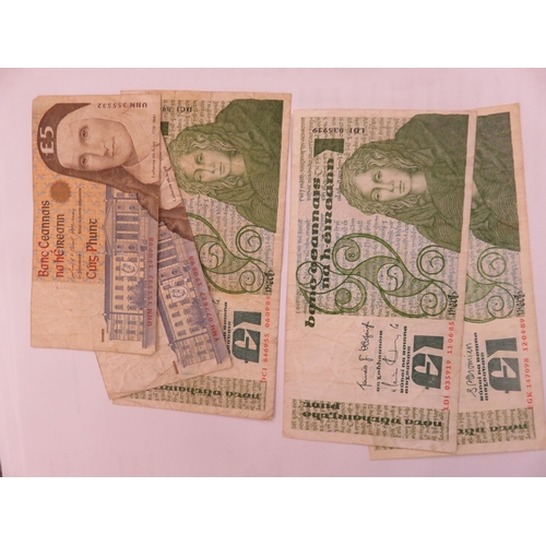 126 - Three 1980's Central Bank of Ireland £1 notes and two 1990's £5 notes