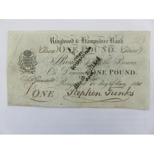 127 - Ringwood & Hampshire Bank £1 note, 14th May 1821