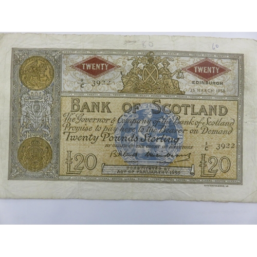 135 - Bank of Scotland £20 note, 25th March 1958