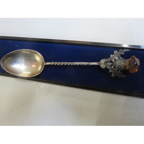 232 - Silver Thistle Gem Spoon, engraved RMS Briton