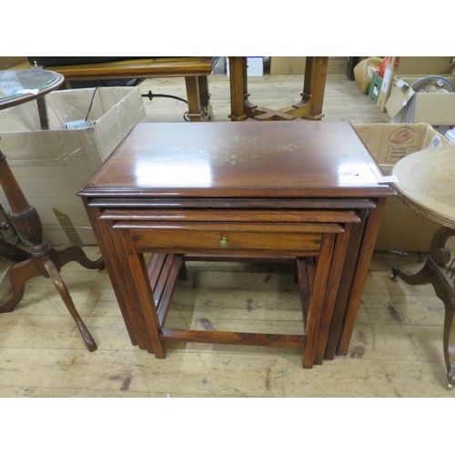 430 - Rosewood and Inlaid Brass Nest of Tables