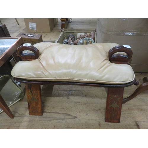 432 - Rosewood and Brass Inlaid Camel Stool